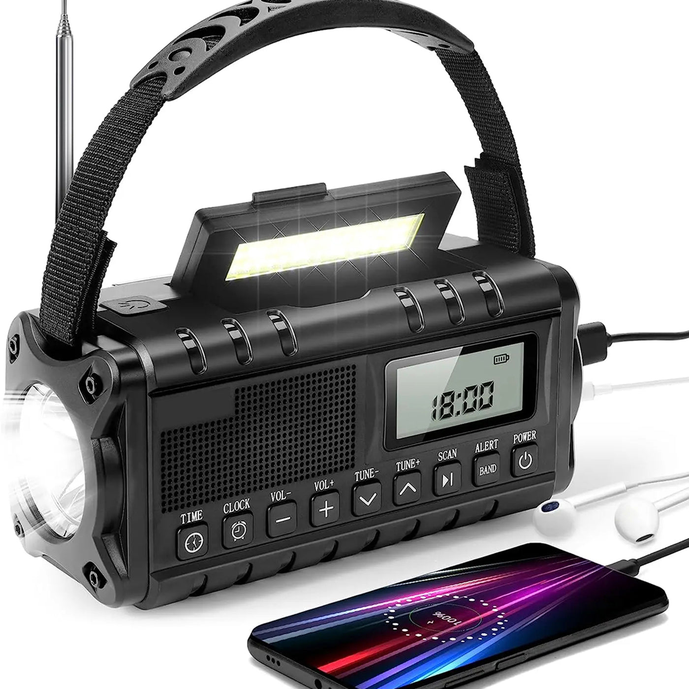 Emergency Radio with Solar and Crank Power, 10000mAh Battery