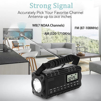 Emergency Radio with Solar and Crank Power, 10000mAh Battery
