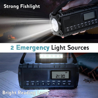 Emergency Radio with Solar and Crank Power, 10000mAh Battery