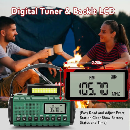 Emergency Radio with Solar and Crank Power, 10000mAh Battery