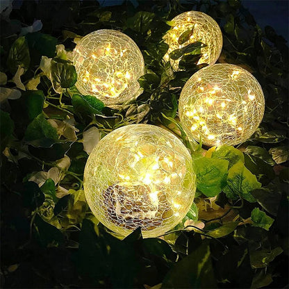 Waterproof Garden Path Solar Globe Light with Cracked Glass Design