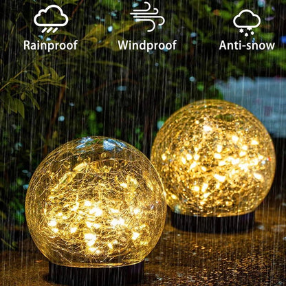 Waterproof Garden Path Solar Globe Light with Cracked Glass Design