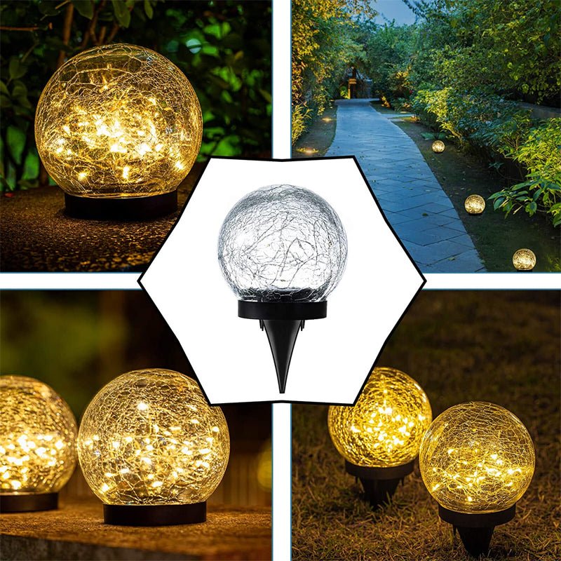 Waterproof Garden Path Solar Globe Light with Cracked Glass Design