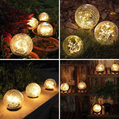 Waterproof Garden Path Solar Globe Light with Cracked Glass Design