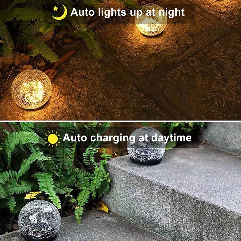Waterproof Garden Path Solar Globe Light with Cracked Glass Design