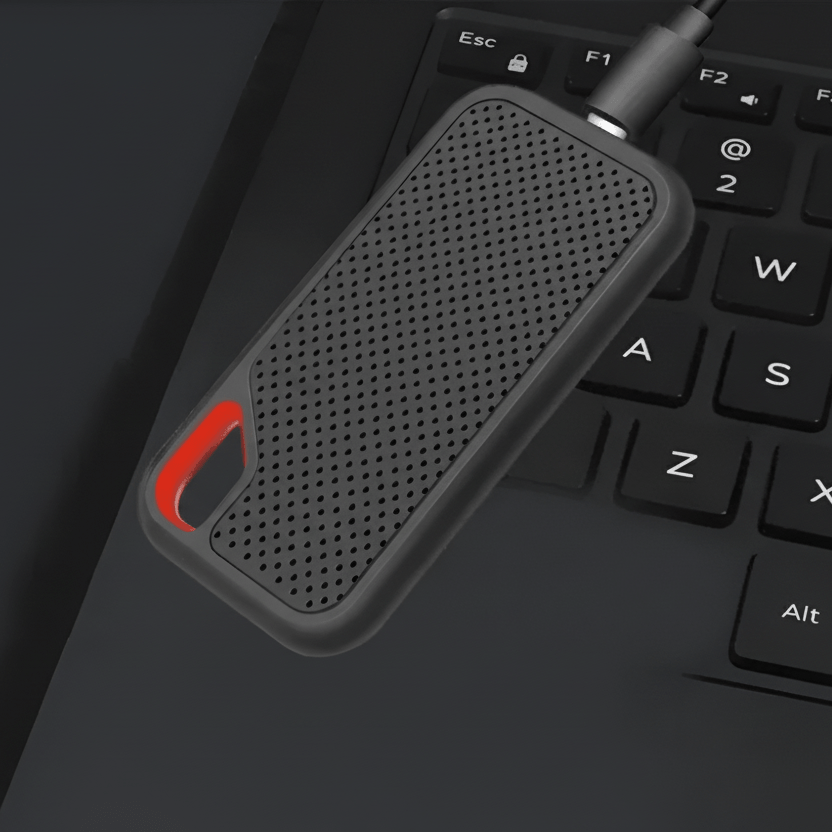 Compact External SSD with Rugged Case, USB-C Connector, and Carabiner