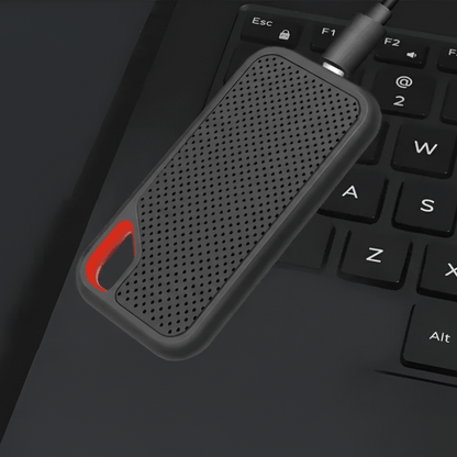 Compact External SSD with Rugged Case, USB-C Connector, and Carabiner