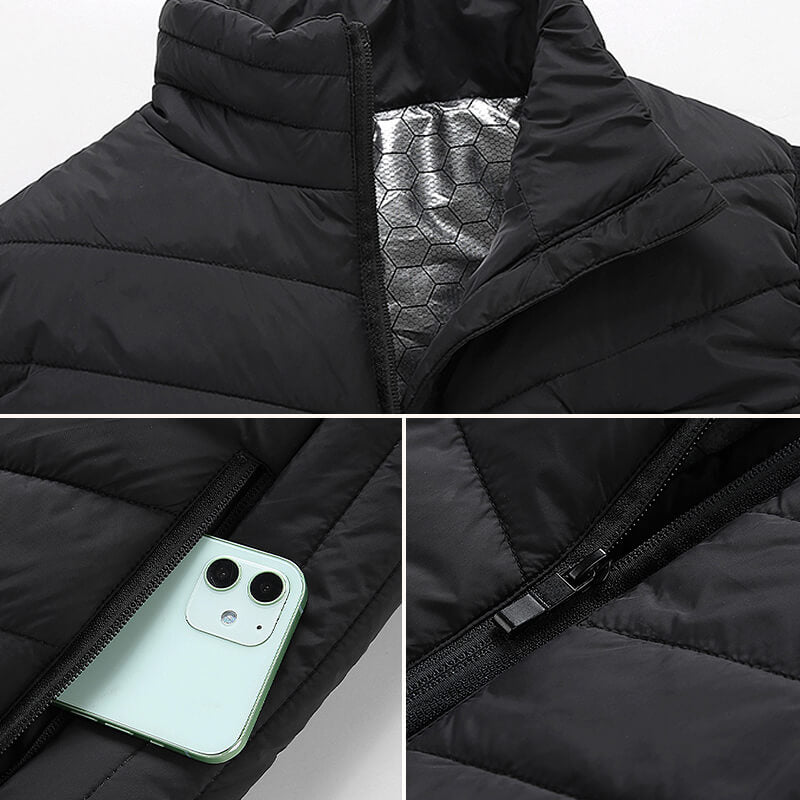 Graphene Heated Vest with USB Rechargeable Heating Zones - Black