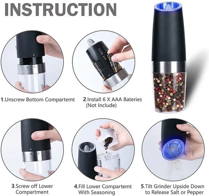 Automatic Electric Salt and Pepper Grinder with Gravity Sensor - 50% Off