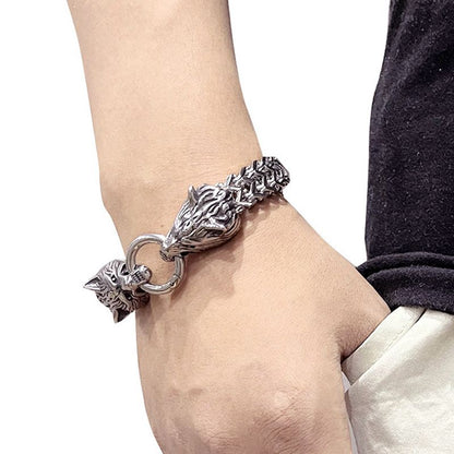 Men's Vintage Wolf Dual-Head Bracelet for Strength