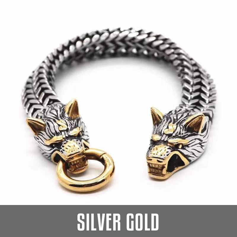 Men's Vintage Wolf Dual-Head Bracelet for Strength
