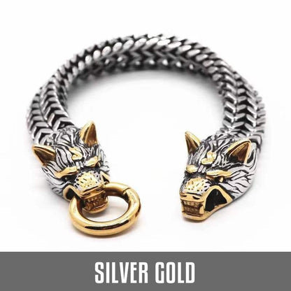Men's Vintage Wolf Dual-Head Bracelet for Strength