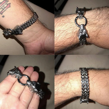 Men's Vintage Wolf Dual-Head Bracelet for Strength