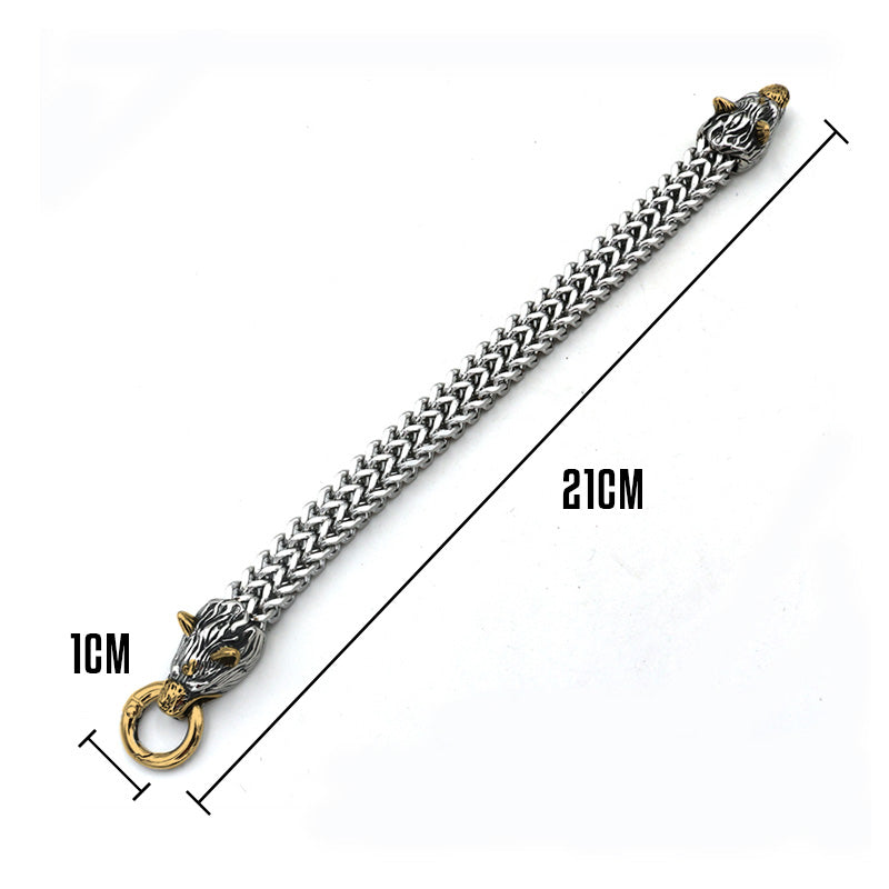 Men's Vintage Wolf Dual-Head Bracelet for Strength