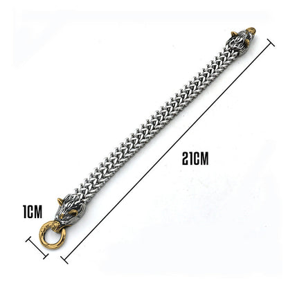Men's Vintage Wolf Dual-Head Bracelet for Strength