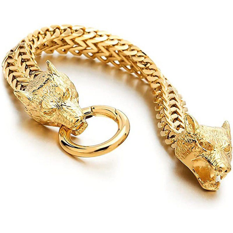 Men's Vintage Wolf Dual-Head Bracelet for Strength