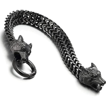 Men's Vintage Wolf Dual-Head Bracelet for Strength