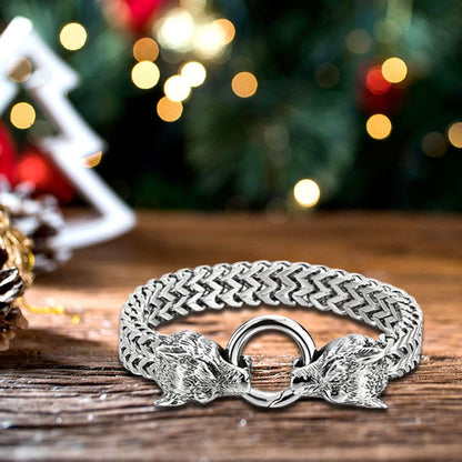 Men's Vintage Wolf Dual-Head Bracelet for Strength