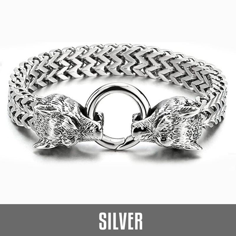 Men's Vintage Wolf Dual-Head Bracelet for Strength