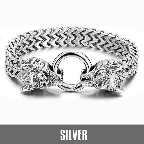 Men's Vintage Wolf Dual-Head Bracelet for Strength
