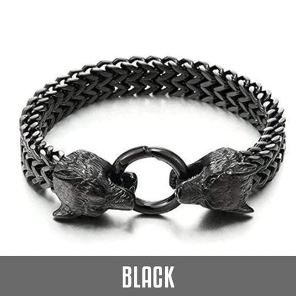 Men's Vintage Wolf Dual-Head Bracelet for Strength