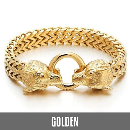 Men's Vintage Wolf Dual-Head Bracelet for Strength