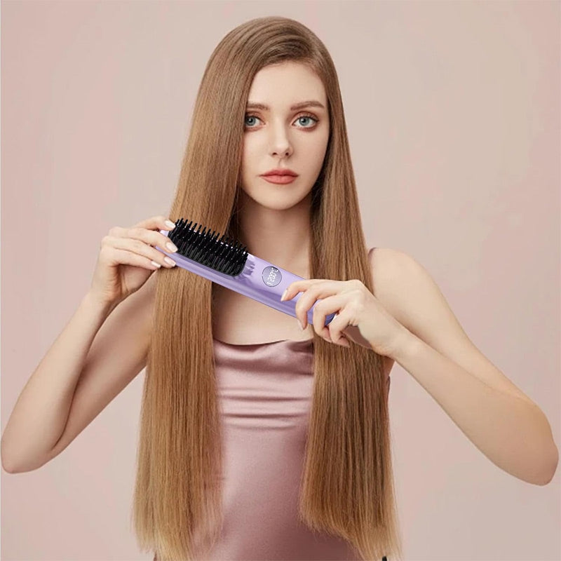 Cordless Hair Straightening Brush with LED Display
