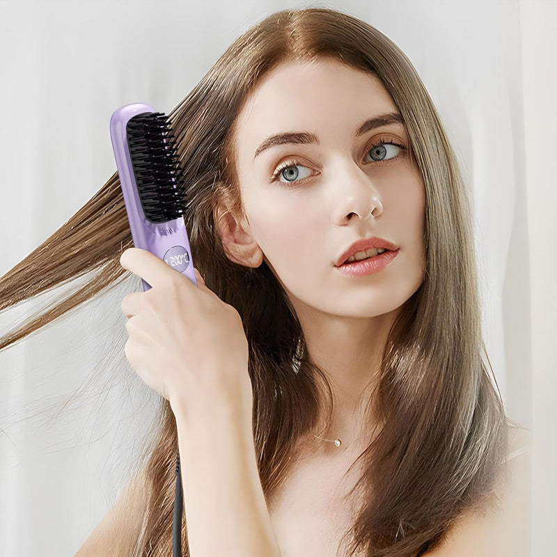 Cordless Hair Straightening Brush with LED Display