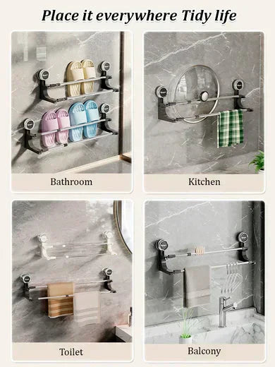 Double Towel Holder with Suction Cups | Effortless Stylish Towel Storage for a Tidy Bathroom