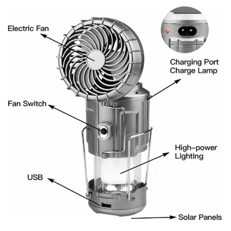 Portable Solar Light and Fan Combo for Outdoor Adventures