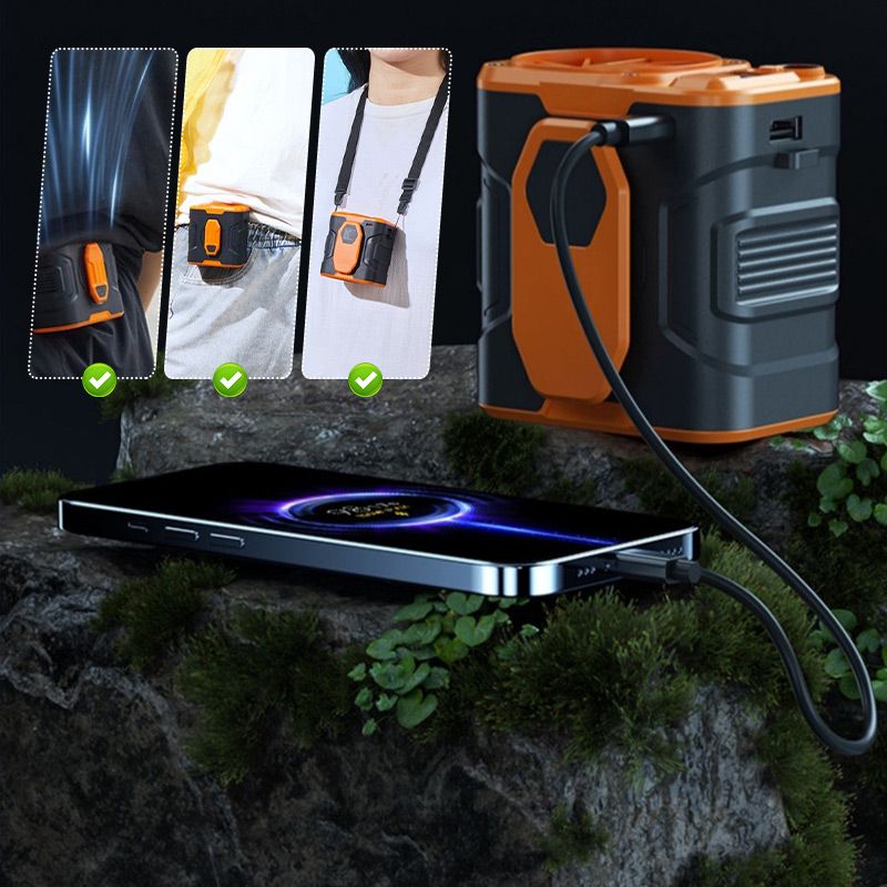 Portable Hands-Free Cooling Fan with Power Bank Functionality