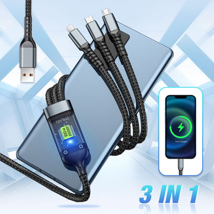Versatile 3-in-1 Charging Cable with LED | 1.2m Length | Multi-Device Compatibility