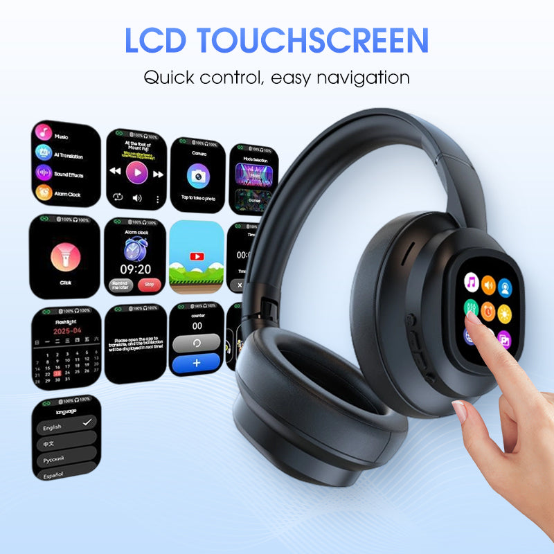Bluetooth Headphones with LCD Display, Voice Control, Noise Isolation for Music and Calls