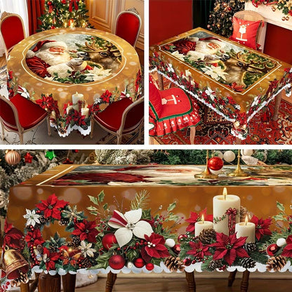Festive Table Runner Featuring Reindeer and Snowmen – Sturdy Polyester