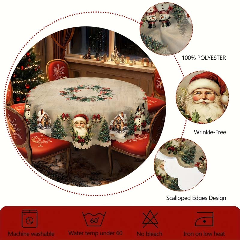 Festive Table Runner Featuring Reindeer and Snowmen – Sturdy Polyester