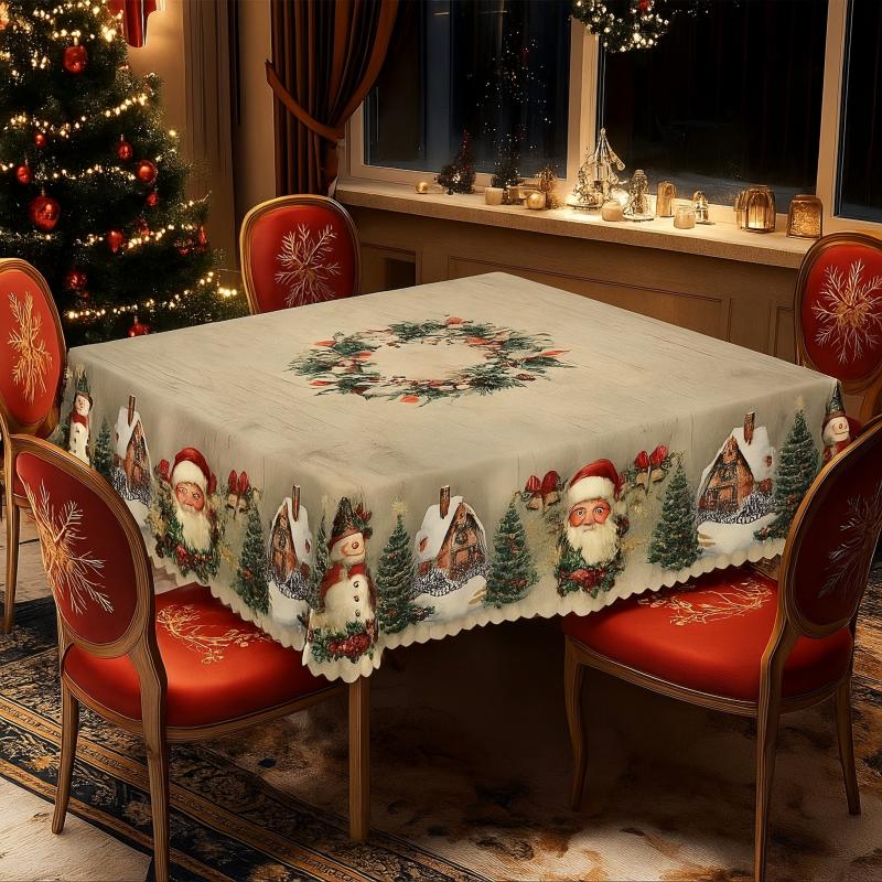 Festive Table Runner Featuring Reindeer and Snowmen – Sturdy Polyester