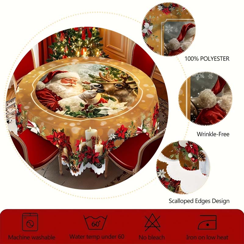 Festive Table Runner Featuring Reindeer and Snowmen – Sturdy Polyester