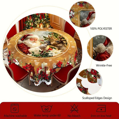 Festive Table Runner Featuring Reindeer and Snowmen – Sturdy Polyester