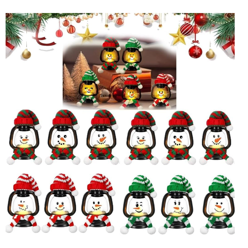 Mini Snowman Lantern Christmas Decoration with Hats and Scarves