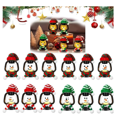Mini Snowman Lantern Christmas Decoration with Hats and Scarves