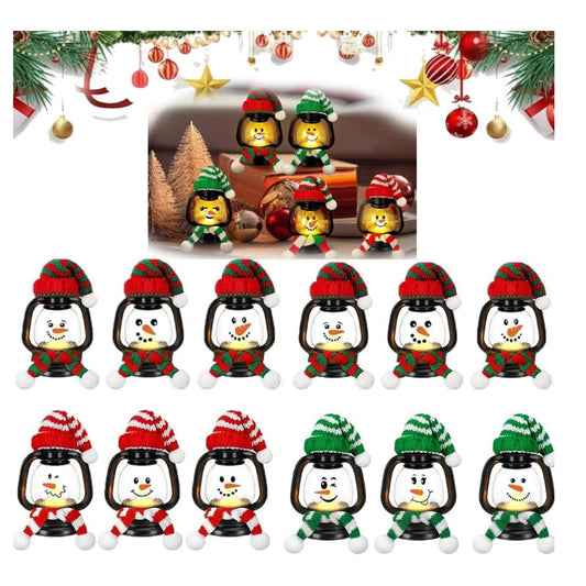 Mini Snowman Lantern Christmas Decoration with Hats and Scarves