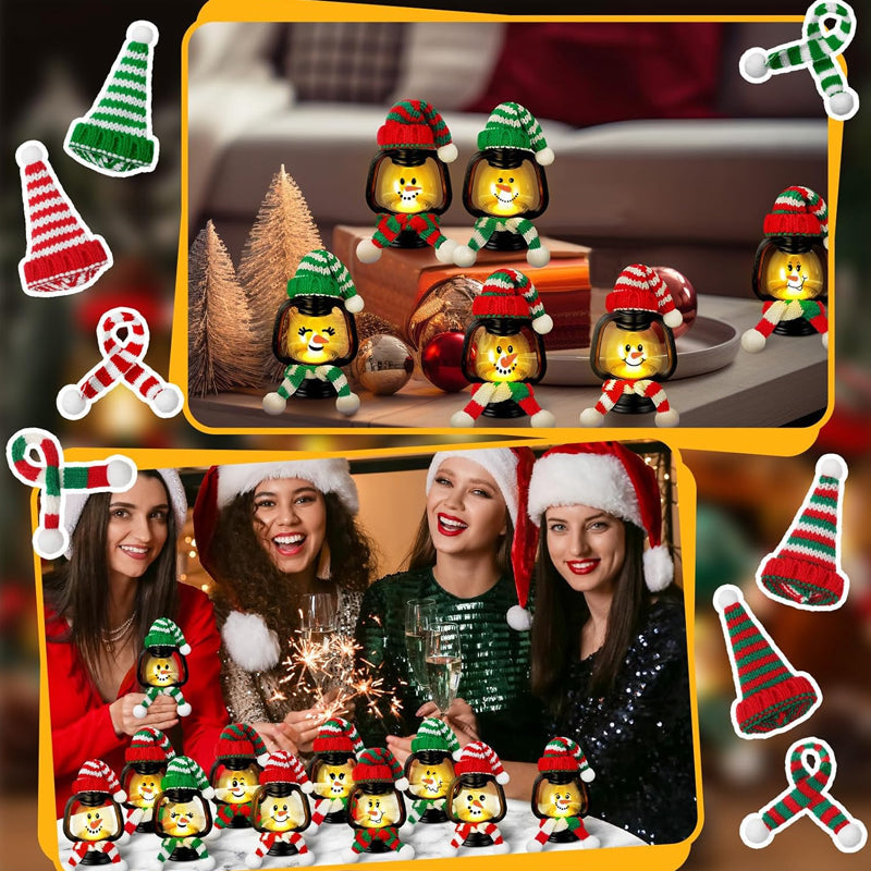 Mini Snowman Lantern Christmas Decoration with Hats and Scarves