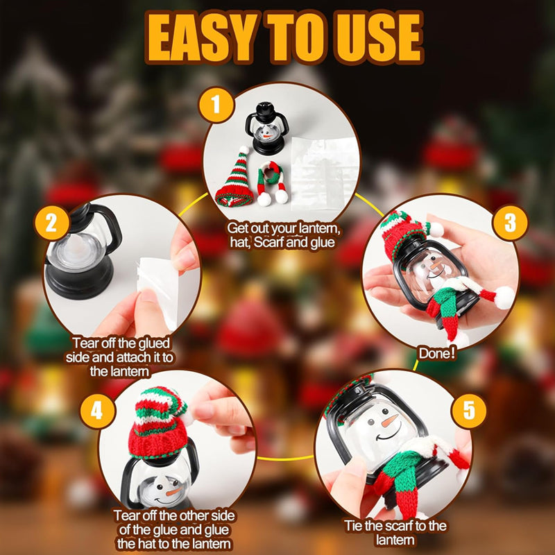 Mini Snowman Lantern Christmas Decoration with Hats and Scarves
