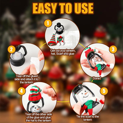 Mini Snowman Lantern Christmas Decoration with Hats and Scarves