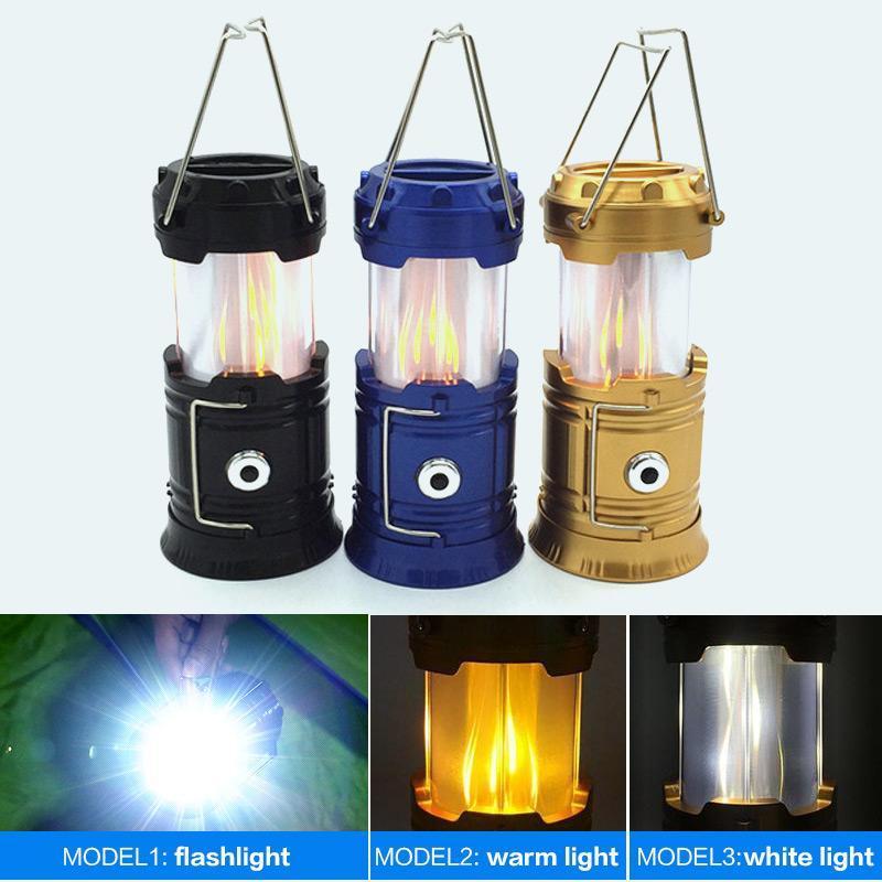 LED Camping Lantern with Flickering Flame - 3 Functions