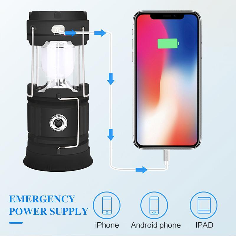 LED Camping Lantern with Flickering Flame - 3 Functions