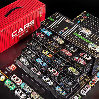 Mini Retro Car Set with 48 Vehicles and Built-in Garage for Kids