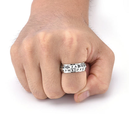 Nordic Steel Rune Spinner Ring for Strength and Serenity