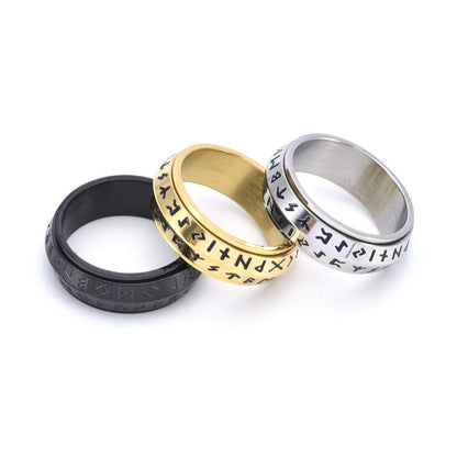 Nordic Steel Rune Spinner Ring for Strength and Serenity