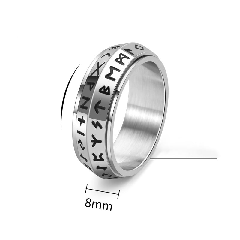 Nordic Steel Rune Spinner Ring for Strength and Serenity